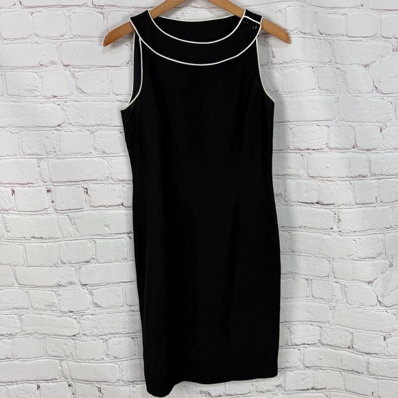 Ann Taylor Loft Elegant Black Dress White Trim size 4 sleeveless linen midi - Picture 1 of 8